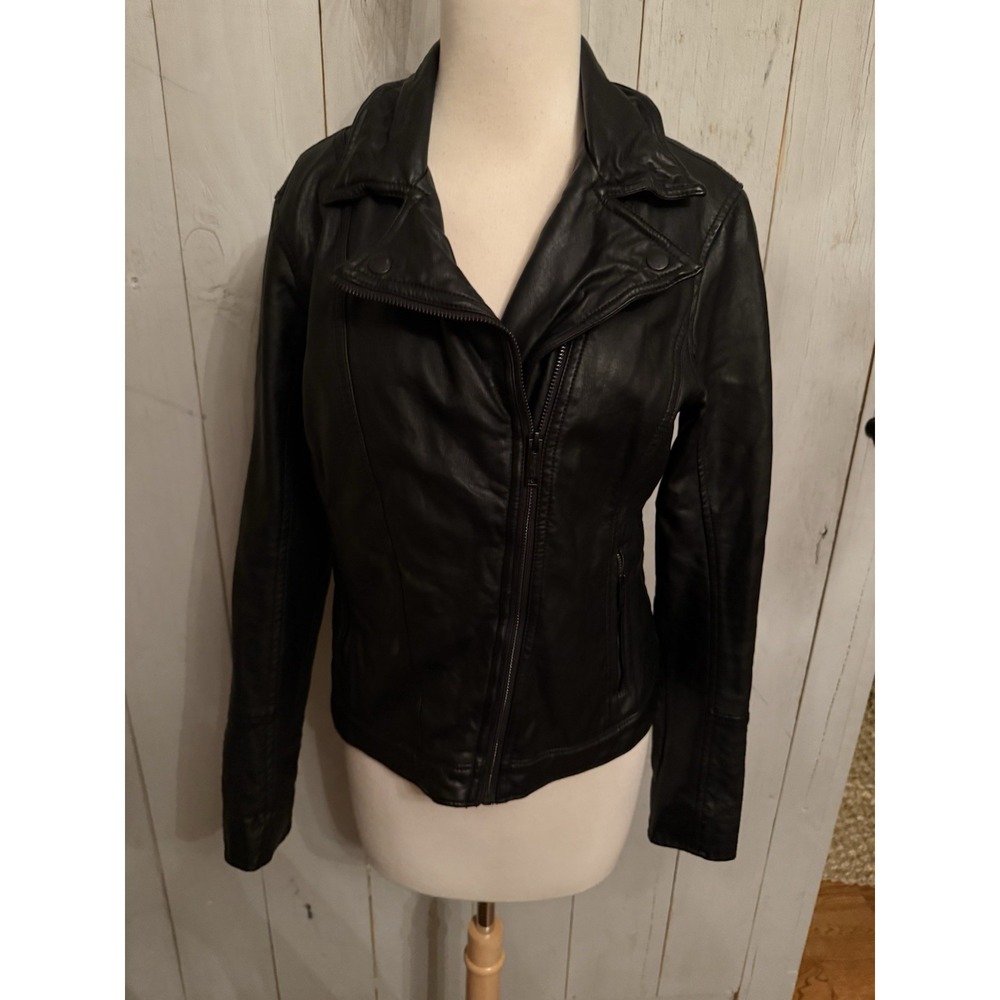 Hollister Black Vegan Leather Moto Asymmetrical Full Zip Jacket Women's Sz-M